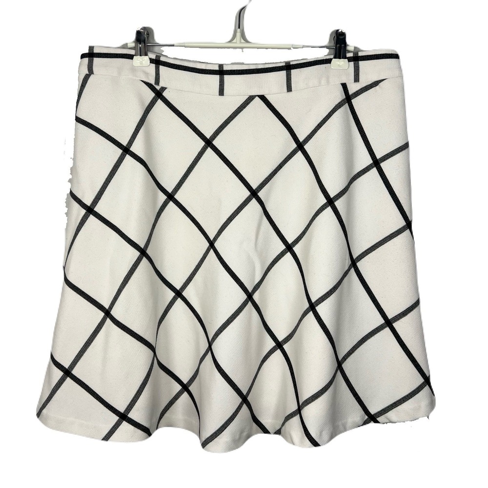 Loft Black &‎ White Plaid Skirt Size 12 Knee Length Office Work Preppy Flowy EUC